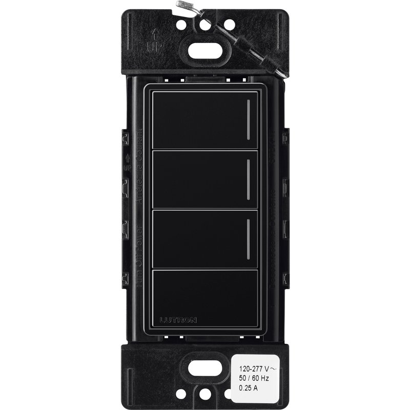 Lutron RRST-HN3RL-BL Sunnata RF 3-Button with Raise / Lower Hybrid Keypad for RA3 Systems, 150W LED, Neutral Required, Single Pole, 120V, Black