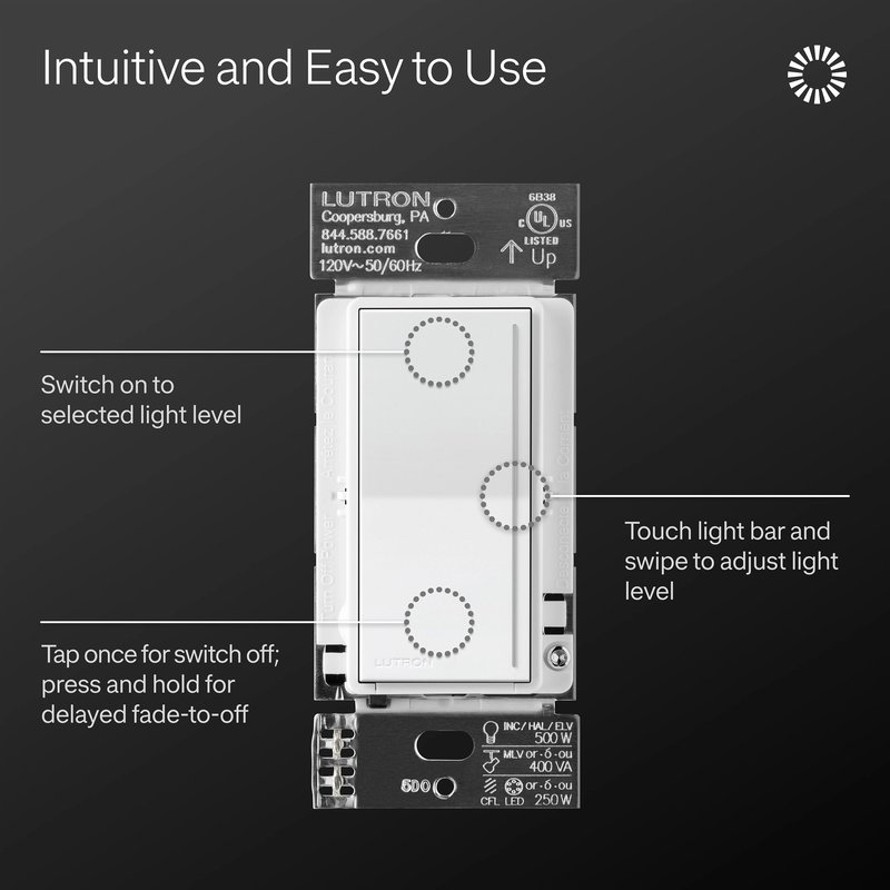 Thumbnail 3 for Lutron ST-PRO-N-CS Sunnata Touch Dimmer - LED+ Pro Max, 250W LED / 400W ELV / 400VA MLV, Neutral Required, Multi-Location, 120V, Cobblestone