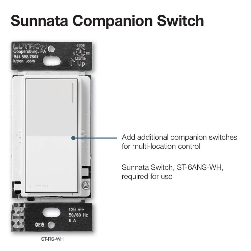 Thumbnail 3 for Lutron ST-RS-BW Sunnata Companion Switch, Multi-Location Switching, for Sunnata 6A On / Off Switch, (ST-6ANS), Brilliant White