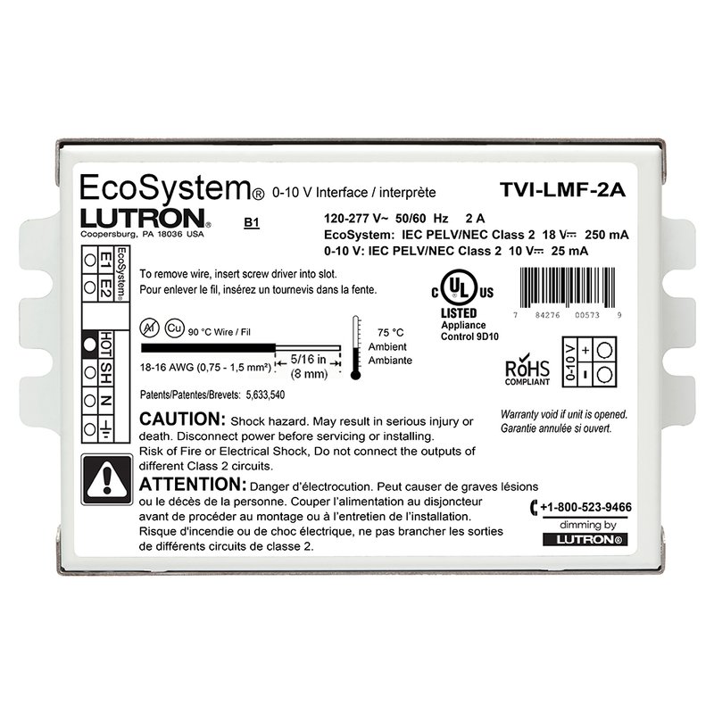Lutron TVI-LMF-2A EcoSystem to 0-10V Interface, Single Fixture Control, 120V-277V