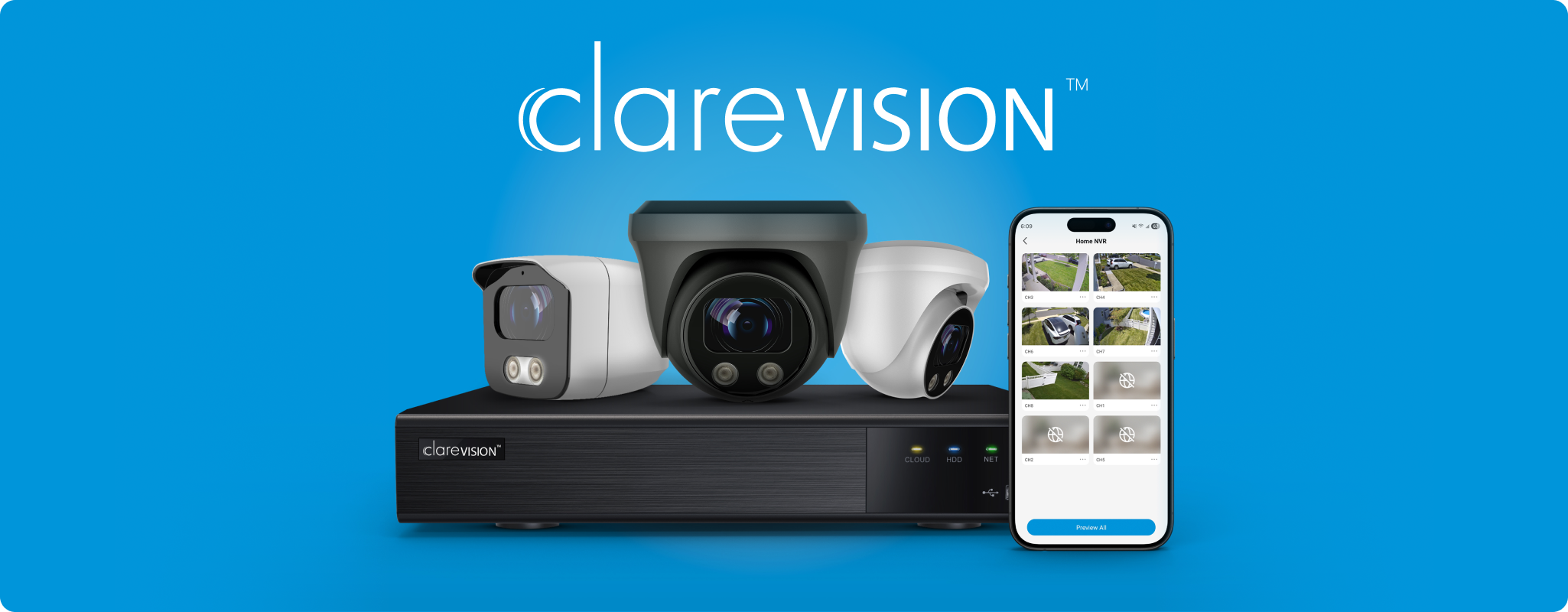 ClareVision cameras, NVR, and the ClareVision Pro app